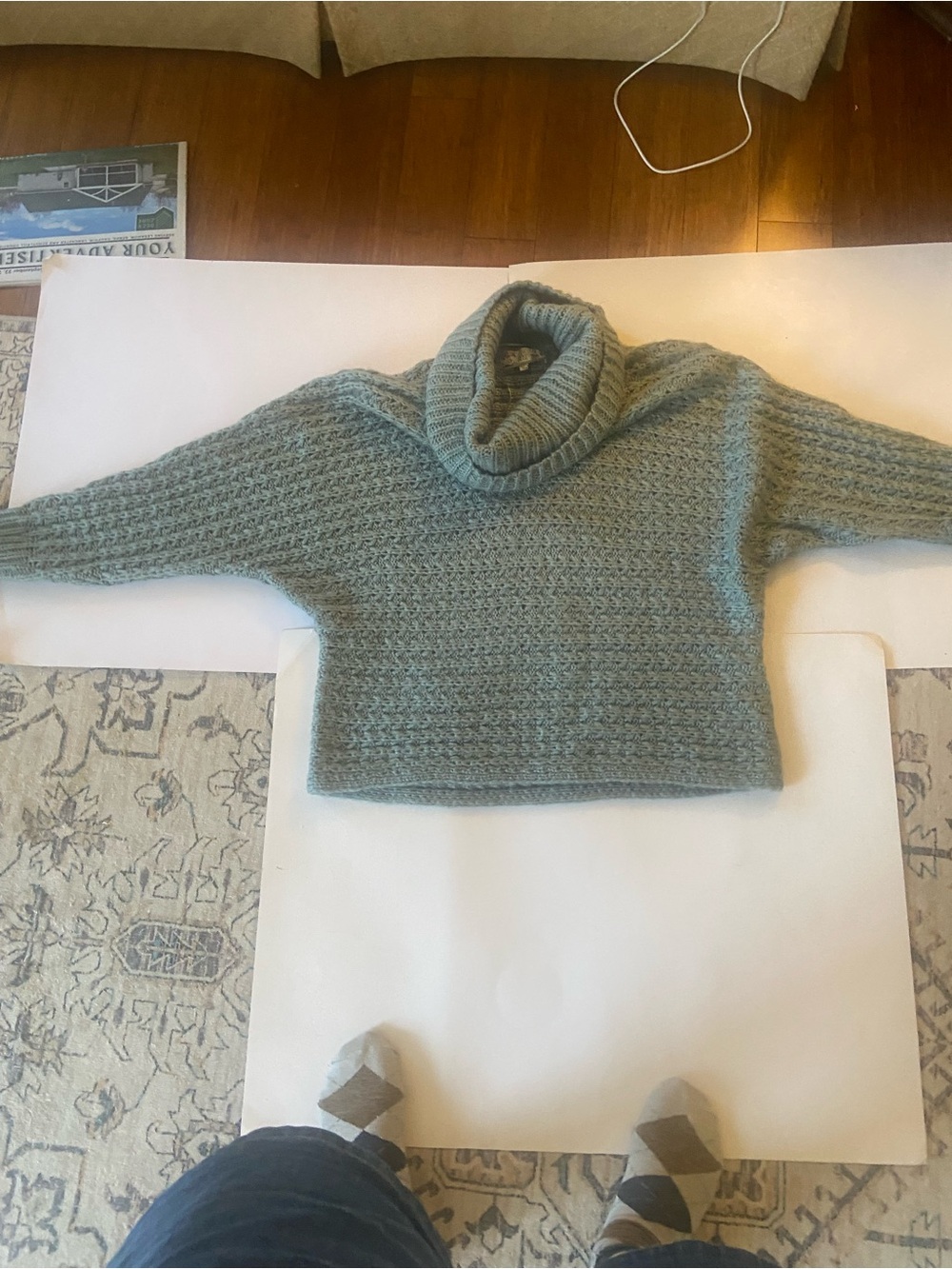 Pink Rose Sage Green Cropped Cowl Neck Sweater
